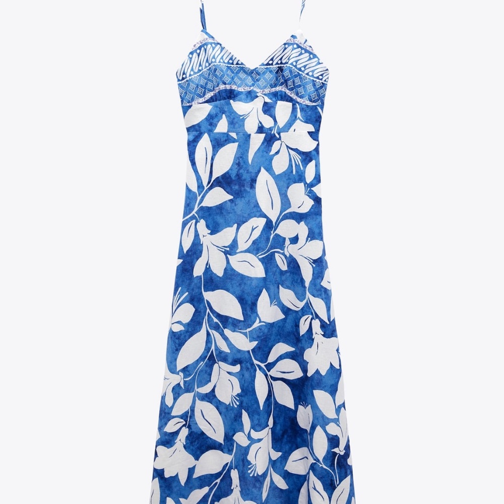 Zara limited edition linen blend print midi dress - Picture 3 of 3